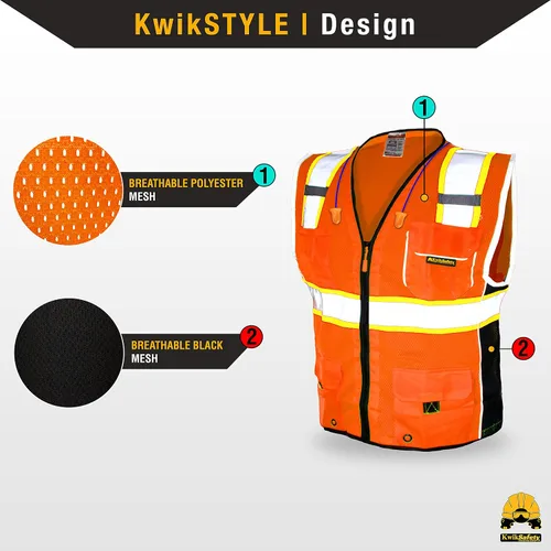 Vista 2 de KwikSafety CLASSIC & SUPREME Safety Vest Class 2 ANSI OSHA Hi Vis Vest Naranja
