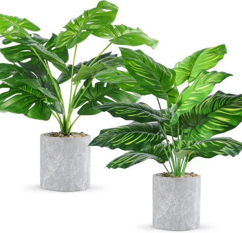 2 plantas artificiales medianas de 16 pulgadas en macetas, plantas artificiales de interior para el hogar, oficina, dormitorio, escritorio, cocina