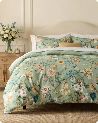 Vista 8 de Bedsure - Juego de funda de edredón para cama individual - Juego de funda de edredón reversible de flores de algodón 100 % con cierre de cremallera