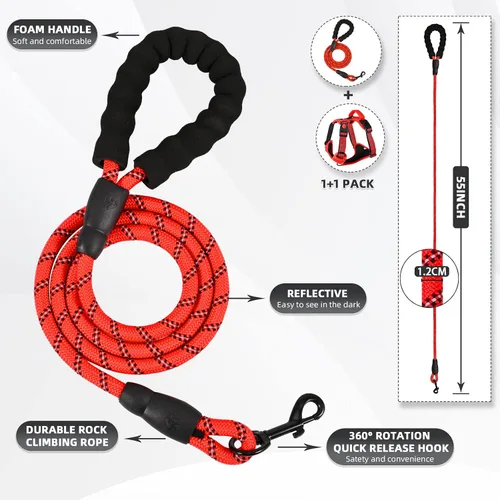 Vista 5 de Arnés para perro sin tirón y correa - Chaleco ajustable suave y acolchado, chaleco Oxford reflectante con asa de fácil control para perros pequeños