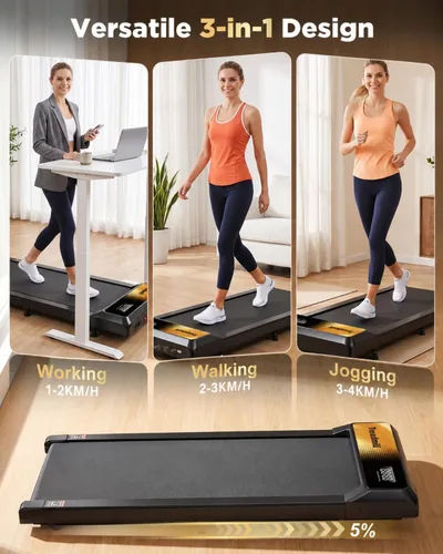 Vista 2 de Walking Treadmill Pad with 0–5% Incline, 2.5HP Compact Treadmill，Perfect for Running, Walking & Under-Desk Use，Quiet Operation for Home or Office