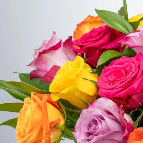 Vista 3 de Benchmark Bouquets - 24 tallos de rosas arcoíris (jarrón de vidrio incluido) - Flores frescas para entrega al día siguiente - Regalo