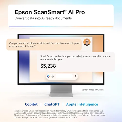 Vista 2 de Epson RapidReceipt RR-70W - Escáner móvil inalámbrico de recibos y documentos a color con gestión de recibos de cortesía y software PDF para PC