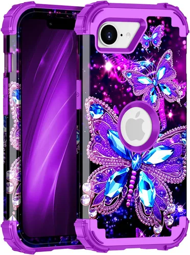Vista 12 de Miqala Funda compatible con iPhone 8 Plus, iPhone 7 Plus, que brilla en la oscuridad, tres capas, resistente a los golpes, parachoques de plástico