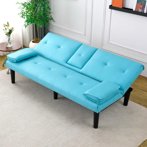 Vista 9 de The 67-Inch Black PVC Multi-Functional Sofa Bed with a Foldable and Cup Holder Design Makes It Extremely Convenient to Turn The Living Room Into a