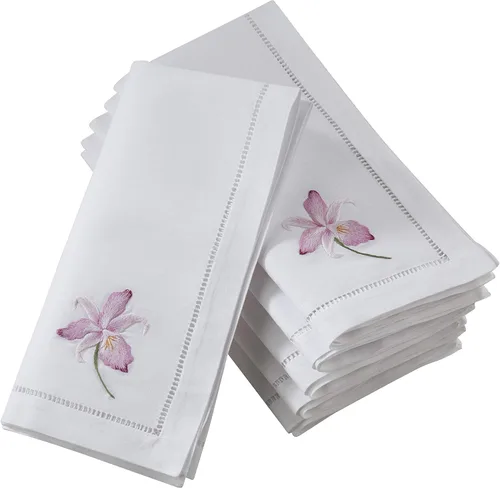 Vista 71 de Juego de 6 servilletas bordadas de magnolia hechas a mano con borde cosido