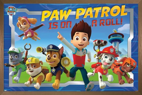 Vista 9 de Nickelodeon Paw Patrol - Póster de pared de tripulación, 22.4 pulgadas de largo x 14.7 pulgadas de ancho, versión enmarcada de madera de granero