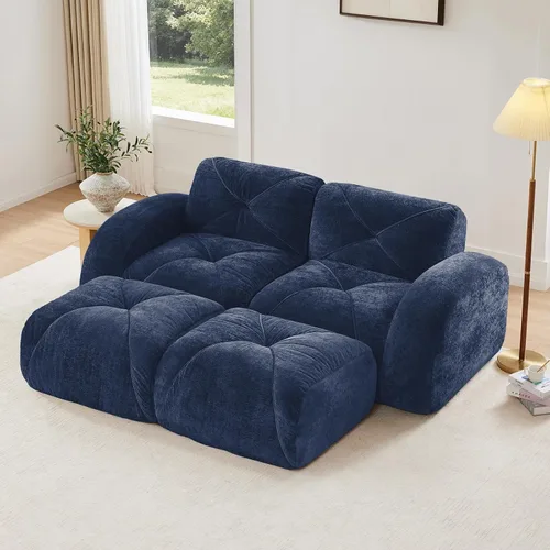 Vista 48 de Sillón de Dos Plazas Seccional Negro para Sala de Estar, Sofá Sin Estructura de Tela de Terciopelo en una Caja, Sin Ensamblaje Requerido Sofá