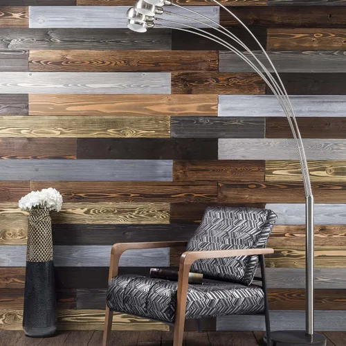 Vista 7 de BoscoMondo Tablones de pared de madera de granero de 5.5 pulgadas de ancho, paneles de madera maciza rústica, decoración de pared decorativa Gris