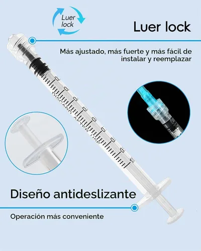 Vista 6 de Jeringa Luer Lock de 1ml sin aguja - Jeringas de plástico de 1cc, estériles, selladas individualmente, paquete de 10