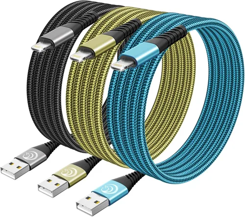 Vista 11 de Cargador para iPhone [certificado Apple MFi] Paquete de 2 cables Lightning de 10 pies de largo, cable de carga rápida de nailon trenzado para 3M gris