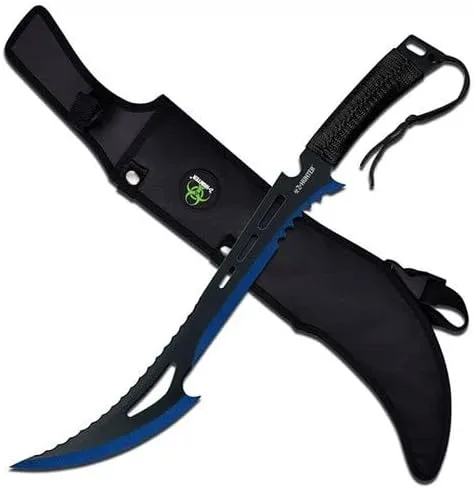 Zombie Killer Machete Espada Slasher Espada de Espiga Completa - Borde Azul