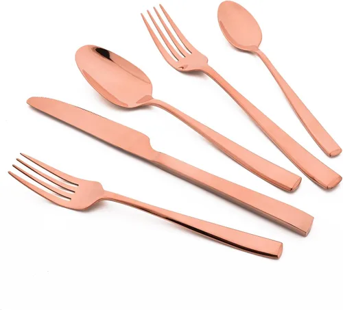 Juego de cubiertos de oro rosa de 20 piezas, cubiertos de acero inoxidable 18/10, juego de vajilla resistente, incluye cuchillo, tenedor/cuchara