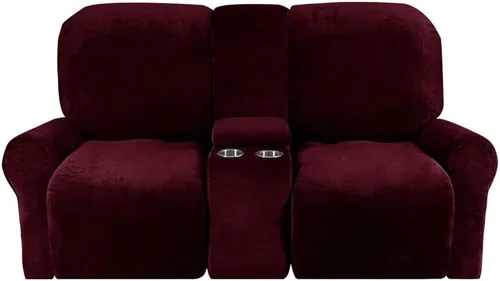Vista 31 de Aedlcal Funda reclinable para sofá biplaza, funda de sofá reclinable elástica de terciopelo de 8 piezas con consola central, funda de sofá Negro