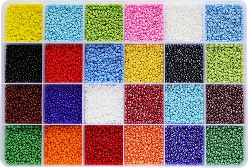 Bala&Fillic Tamaño 0.079 in 12/0 Cuentas de semillas de vidrio alrededor de 20000 piezas en caja, 24 colores opacos surtidos multicolor, cuentas de