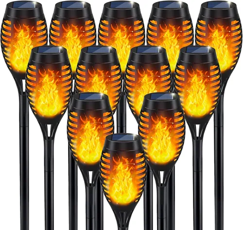 Vista 7 de IkeeRuic Linterna solar con llama parpadeante para decoraciones de Naranja