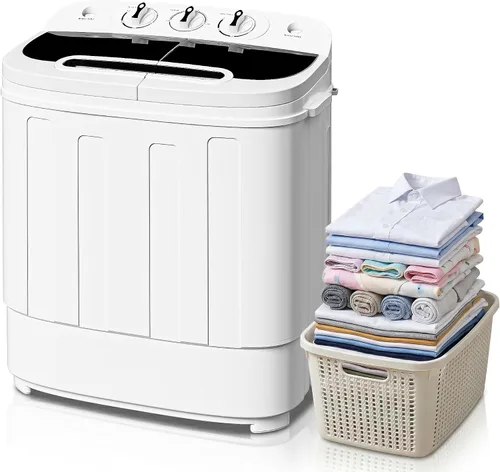 SUPER DEAL - Minilavadora compacta de doble tina, 13 libras de capacidad, lavadora portátil con ciclo de lavado y centrifugado, drenaje de gravedad