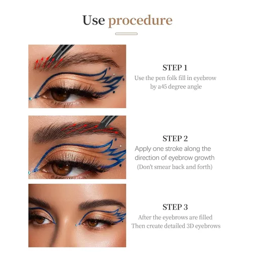 Vista 6 de Lápiz líquido de cejas de 4 garras, 6 colores, efecto microblading de aspecto natural impermeable, herramienta de maquillaje profesional con punta