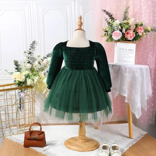 Vista 3 de ODIZLI Vestido de manga larga de terciopelo para niñas pequeñas