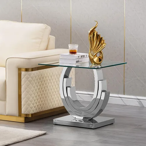 Vista 13 de Mesa de centro de cristal dorado de lujo para sala de estar con A-dorado1
