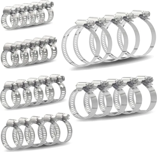 ISPINNER Juego de 30 abrazaderas de manguera 6-51mm (1/4"-2") Ajustable 304 Acero inoxidable Engranaje de gusano Abrazaderas de manguera 6 tamaños