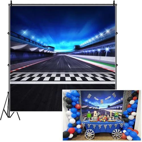 Telones de fondo de carreras de 6 x 6 pies para fotografía, carreras, automóvil, suministros de fiesta de cumpleaños, gradas, automovilismo