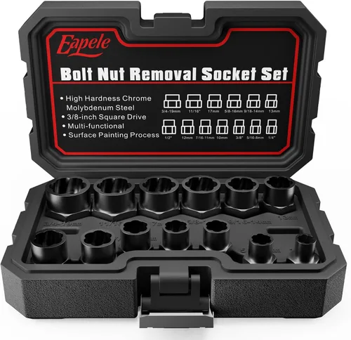 Eapele Juego de extractor de tornillos, enchufes giratorios para removedor de tuercas peladas, se ajusta a unidad cuadrada de 3/8 pulgadas con