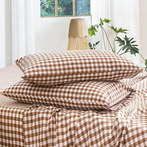 Vista 12 de MooMee Juego de 2 fundas de almohada de cuadros 100% algodón lavado con textura parecida al lino, transpirable, duradera, suave y cómoda