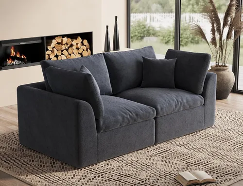 Vista 36 de ohllob Sofás seccionales Cloud de 110 pulgadas para sala de estar, sofá deshuesado en forma de L con otomana, sofá modular de 3 plazas, color negro