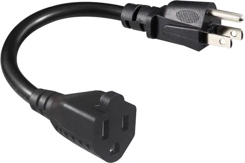 [1 Pack] Cable de extensión de alimentación corto de 6 pulgadas - Cable de extensión de 3 clavijas mini negro para interiores con puesta a tierra,