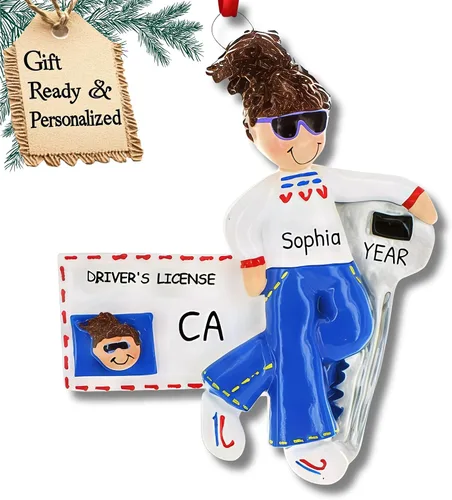 Adorno 3D de conductor para árbol de Navidad 2026 – Nuevos regalos de conductor para niñas adolescentes, licencia de conducir, adorno de permiso de