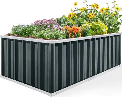 KING BIRD Cama de jardín elevada de 68" x 36" x 24" de acero galvanizado, jardinera de metal para exteriores para vegetales de raíces profundas Gris