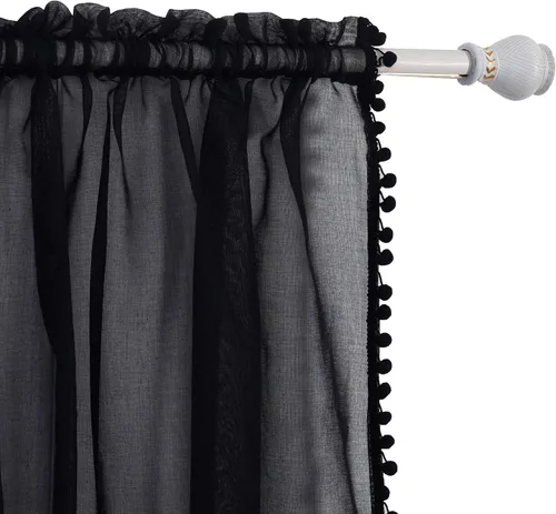 Elegant Comfort Cortinas semitransparentes con borlas con pompones, juego de 2 paneles, con bolsillo para barra de 2 pulgadas, cortinas
