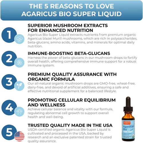 Agaricus Bio Super Liquid, tintura orgánica de extracto de hongo Blazei, gotas de beta-glucano para cuerpo fructífero para actividad natural de