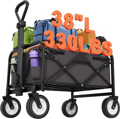 Vista 11 de PayLessHere Carrito plegable con ruedas Negro Carrito plegable resistente con capacidad de 330 libras con ruedas todo terreno y mango