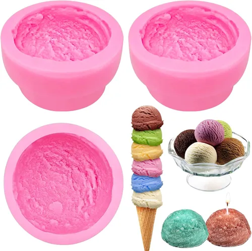 KuuGuu 3 moldes de silicona en forma de bola de helado 3D, molde de semiesfera, molde de galletas de pastelería para pudín de chocolate, cúpula de