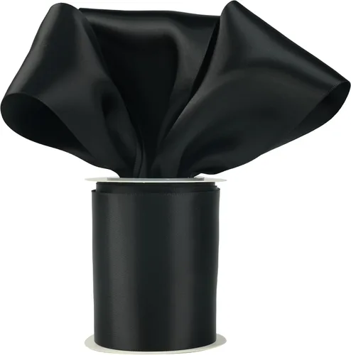 Cinta de raso negra de doble cara, 3 pulgadas x 10 yardas | Brillo reversible suave para envolver regalos, lazos grandes, fiestas, vacaciones y