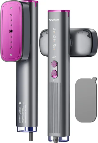OGHom Vaporizador para ropa, vaporizador de viaje de 110-240 V y plancha 2 en 1, potente vapor de 1000 W, removedor de arrugas portátil de mano Gris