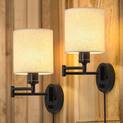 CADUKE Juego de 2 apliques de pared enchufables, lámparas de pared con brazo oscilante | Moderno, Accesorios de iluminación de pared para Lino