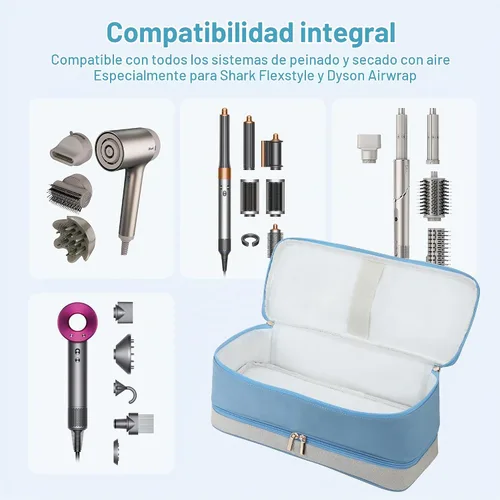 Vista 5 de BAGCRAZY Funda de viaje para Shark FlexStyle y Dyson Airwrap, azul