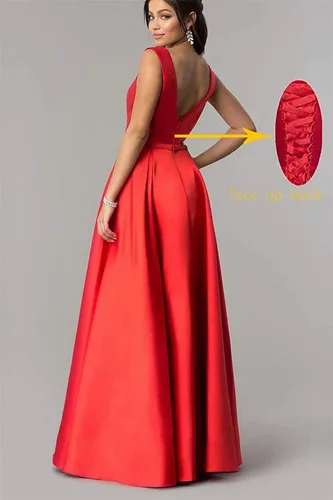 Vista 2 de Vestido largo de satén con cuello en V para mujer, con bolsillos