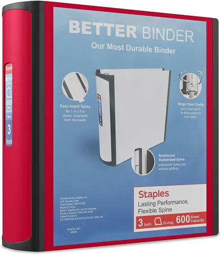 Vista 11 de Carpeta con anillos en forma de "D" de 1 pulgada para mejor visualización Staples, Negro