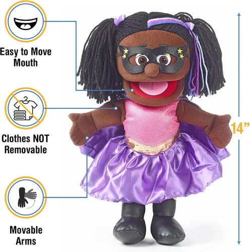 Vista 3 de Superhéroe de 14", niña negra, marioneta de mano