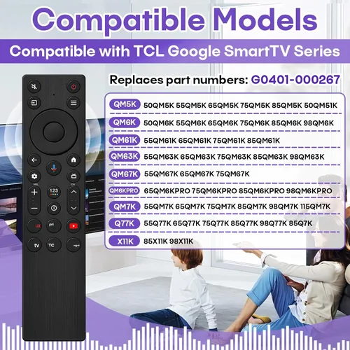 Vista 5 de RC923A FMB1 Voice Remote Replacement Compatible with TCL Google TV Remote