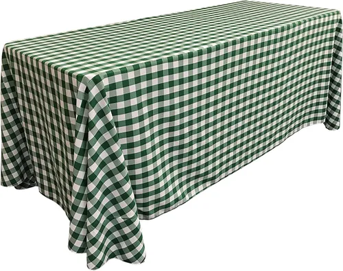 Vista 5 de LA Linen Mantel rectangular de poliéster Gingham a cuadros 60 por 84 pulgadas, blanco y verde oscuro