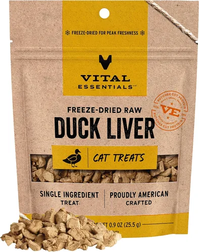 Vital Essentials Golosinas de Hígado de Pato para Gatos, 0.9 oz | Crudas Liofilizadas | Ingrediente Único | Sin Granos, Sin Gluten, Sin Rellenos