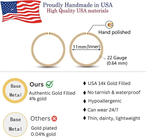Vista 64 de Aretes de aro pequeños de oro o plata de ley para mujer, cartílago, nariz, hélix, tragus