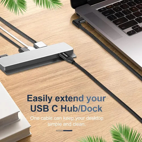 Vista 6 de Thsucords Cable de extensión USB C de 100 W, 0.3 pies, 10 Gbps 90 grados en ángulo recto USB C 3.2 macho a hembra, extensor de video 4K, cable