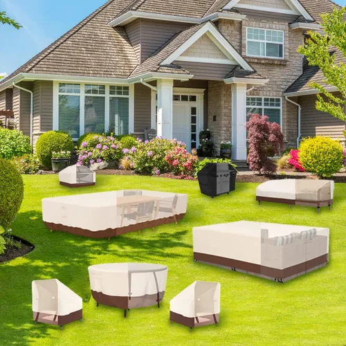 Vista 7 de Tuyeho Funda para muebles de patio, 48 x 28 x 13 pulgadas, tela Oxford duradera y resistente, para exteriores, rectangular, impermeable y resistente