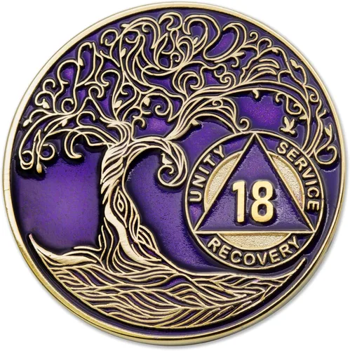 Vista 109 de 1 año AA Medallion Twisted Tree of Life Gold Plated AA Recovery Chip - Azul translúcido